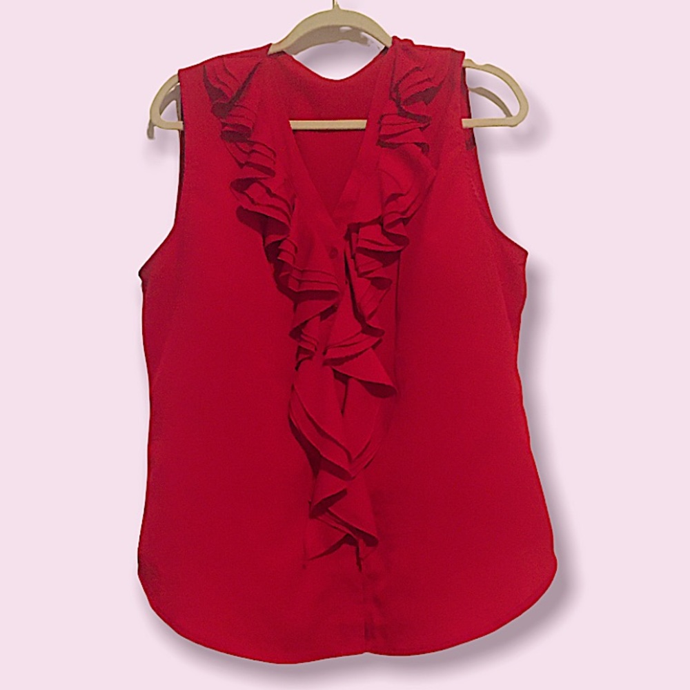 COPY - Red V-Neck Button Down Ruffle Collar Classy Top